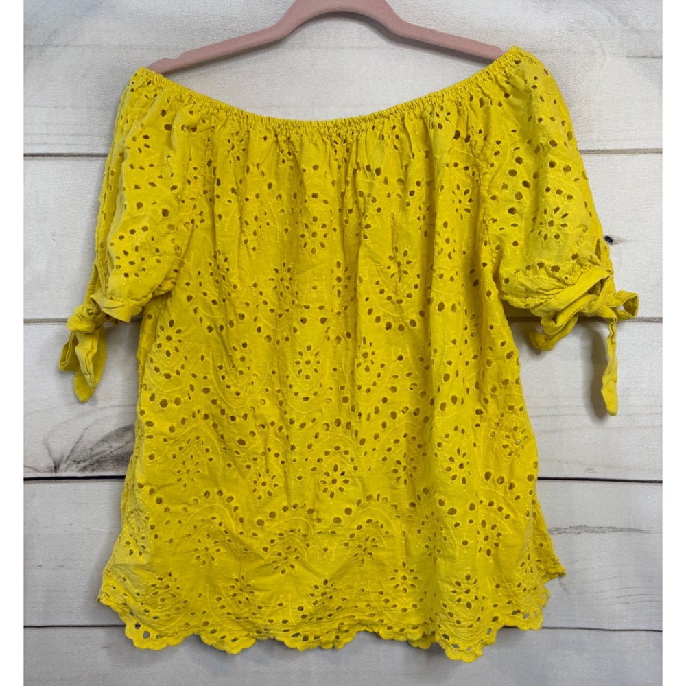 Nina Kendosa Paris Yellow Eyelet Lace Off‎ Shoulder Top Made in Italy Cotton